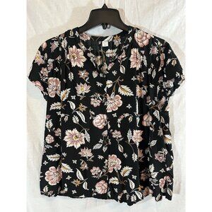 Old Navy Women’s Large Black Floral Short Sleeve Button Down Blouse